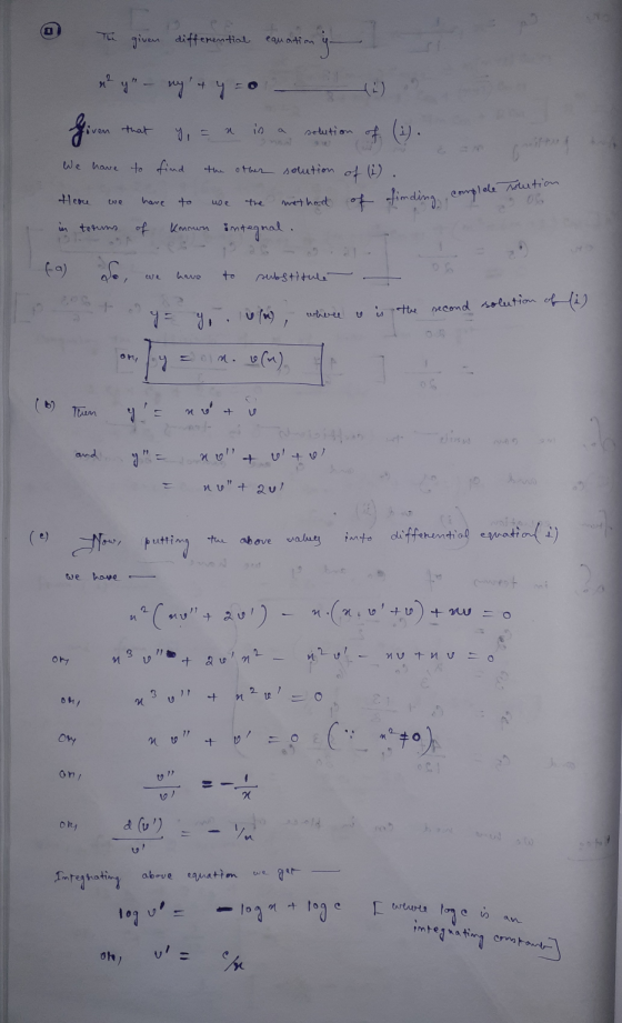 given differential equation g. x² y - my + y = fiven We have to find fiven that n is solution of (:). the other solution (