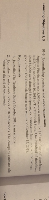 Learning Objectives 2, 3 S5-6 Journalizing purchase and sales transactions Suppose Piranha.com sells 3,500 books on account f