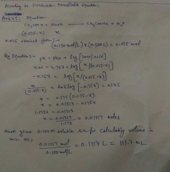 According to Henderson - Hasselbalch Equation : Aniyor Equation? CH₃COont Noon CH Coona & Ho (0.075-x) x 0.075 obtained from