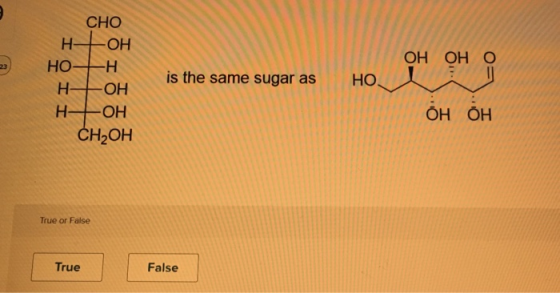 он он CHO НЕОН НО -н НЕОН НЕОН CH2OH is the same sugar as HO : || Он Он True or False True False