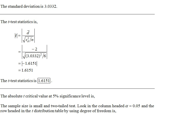 The standard deviation is 3.0332. The t-test statistics is, - 2 (3.0332) 16 = -1.6151 = 1.6151 The t-test statistics is 1.615