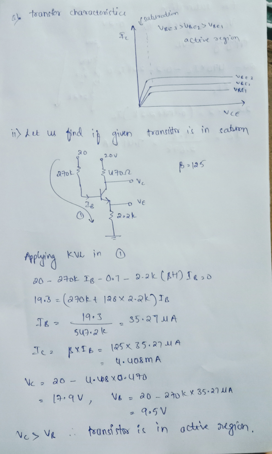 transfer characteristice realeration q UBE3JUBELS VBEN active region VC VRE ii) det us find if given transistor is in catrom