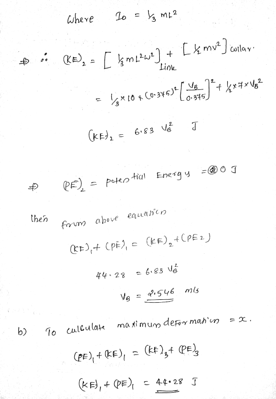 where То 11 Yz mi? Đ Link (KE), - [ \g m[>w<) + + [ { mu?] cullar on the other + %*7* Vg? f - 1/3* 10 x (0.375² 4 (KE), = 618