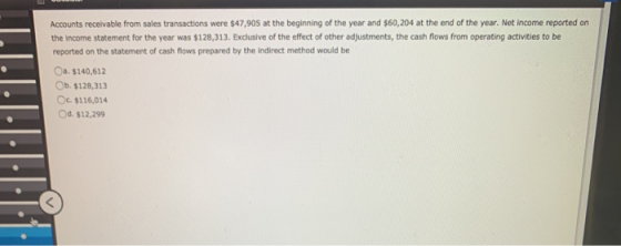 Accounts receivable from sales transactions were $47,905 at the beginning of the year and $60,204 at the end of the year. Net