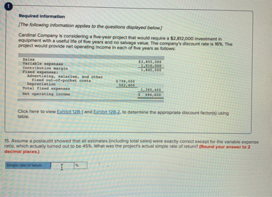 Required information [The following information applies to the questions displayed below.) Cardinal Company is considering a