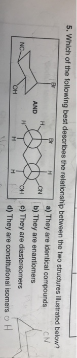 5. Which of the following best describes the relationship between the two structures illustrated below? a) They are identical