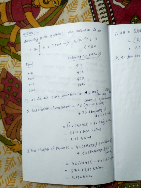 the reaction the is a reaction Answer : AH = EBE According to the question 2050 4 H-OH + 30=0 > 4 Hott Enthalpy (in kJ/mol so