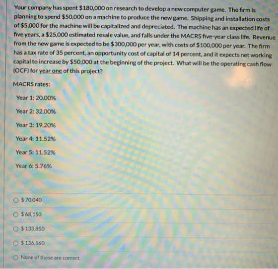 Your company has spent $180,000 on research to develop a new computer game. The firm is planning to spend $50,000 on a machin
