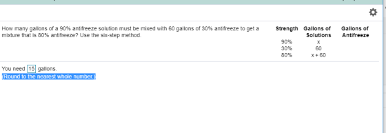 How m any gallons of a 90% antifreeze solution must be mixed with 60 gallons of 30% antifreeze to get a mixture that is 80% a