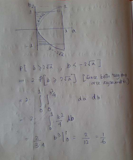 52 6=2ra 1 b=-2ra P[ 625a b<-zra] Ppbs 25a since both regions are symmetric) bla = 22 da do 2- db ✓ 2 b311 o 2 3.4 12 6