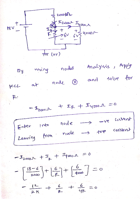200012 of Irocar Iyooor + IRL 1 t.. 340001 - - 1 the lov) . By KCL using nodal at node ® Analyens , Apply and solve for Iroon