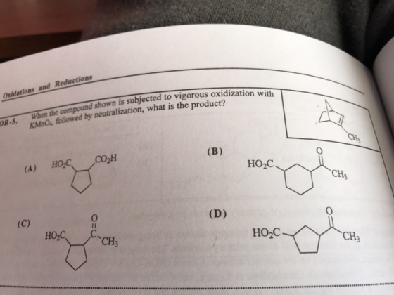 Oxidations and Reductions is subjected to vigorous oxidization with When the com KMnO followed by neutralization, what is the product? OR.5. CO2H 0 HO2C CH 0 0 CH3 HO2C CH3