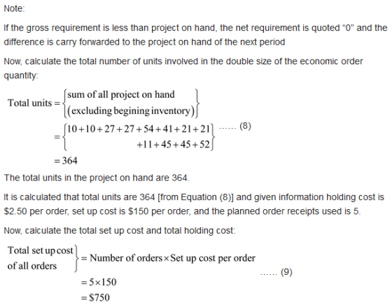 Note: If the gross requirement is less than project on hand, the net requirement is quoted 0 and the difference is carry fo