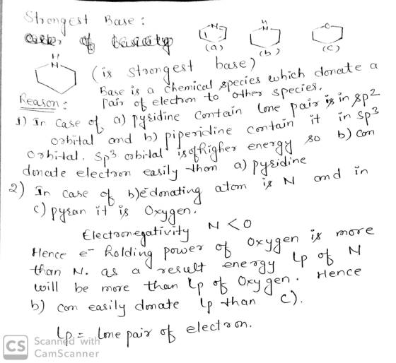 b) Stoongest Base: alb, create Bascotes ☺ [ lis strongest base) . Base is a chemical species which Leon: Pair of election to