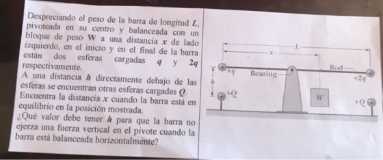 Rod Despreciando el peso de la barra de longitud L, pivoteada en su centro y balanceada con un bloque de peso W a una distanc