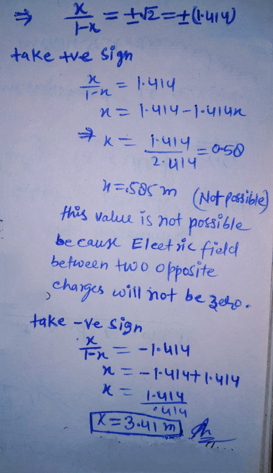 → = v=t(+414) take the sign = 1.414 n=1414-1.ulun - 1.414 - 0.50 2.114 n=585m (Not possible) this value is not possible becau