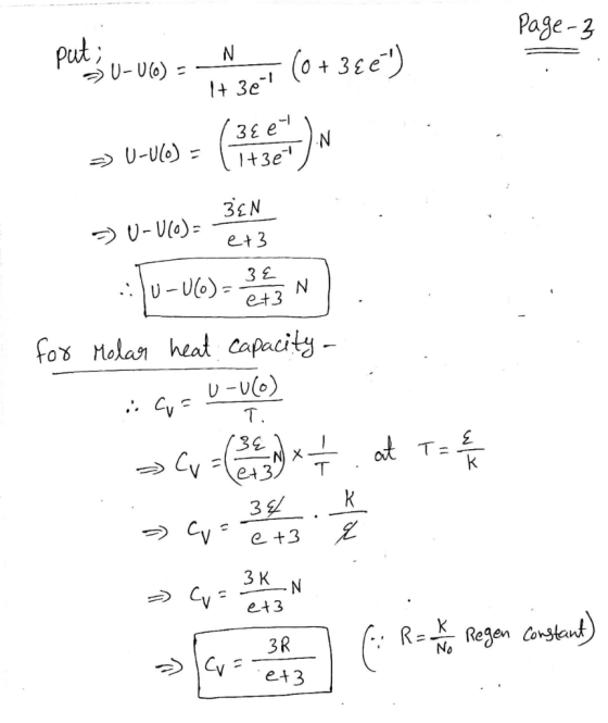 Page-3 3 =) U-U(o)= IN 3E + 2 peti; u-ves a et (0+362) => -ule) = (34 ) => 0-ure) .: Ju-vos-en Molar heat capacity. . Cvs U