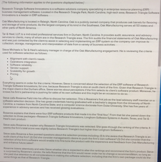 (The following information applies to the questions displayed below) Research Triangle Software Innovations is a software sol