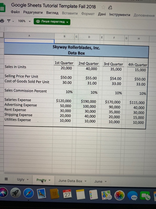 Google Sheets Tutorial Template Fall 2018 Файл Редагувати Вигляд Вставити формат Дані Інструменти Доповнення Y , 100% - Nuwe