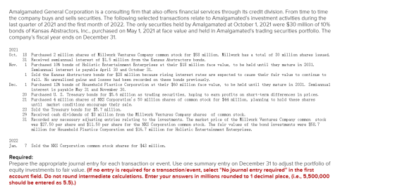 Amalgamated General Corporation is a consulting firm that also offers financial services through its credit division. From ti