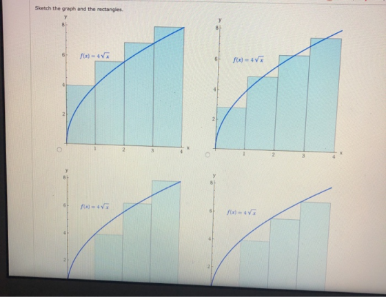 Sketch the graph and the rectangles. of f(x) = 45 6 f(x) = 45 6 f(x) = 4 f(x) = 45