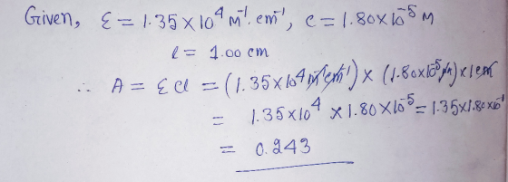 Given, {= 1.35 x104mem, e = 1.80x105 m e = 1.00 cm - A= EU = (1.35x6047ent) x (1.8oxlopa) klem - | 35 x 10 x 1.80 X16 = .