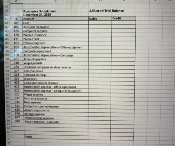 u A 0 Adiusted Trial Balance 37 38 39 40 41 Debit Credit 42 43 44 45 46 47 48 49 50 51 52 53 54 55 56 57 58 59 60 61 62 63 64