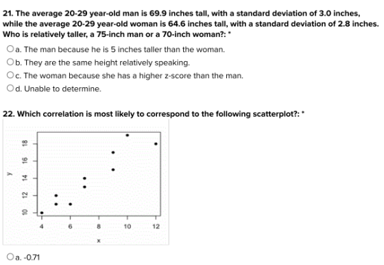 21. The average 20-29 year-old man is 69.9 inches tall, with a standard deviation of 3.0 inches, while the average 20-29 year