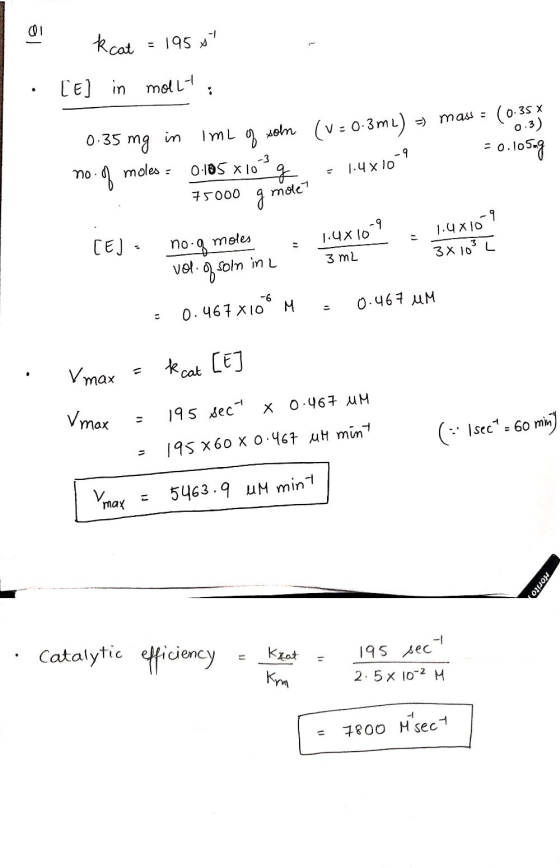 al keat = 195 st · [E] in molly 0.3 0.35 mg in imL q xom (V = 0.3m2) =) mass = (0.357 mo. moles : 0.105 x1099 1.4x10 = 0.105n