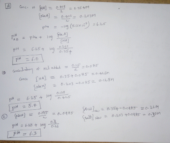 |HA]二 0.tes-. 0.35 4M c oF 2. o.35 pit ㅡㅡ 1.0 CB Heu) Nor] = 0-145. 0.0915 pH6.3