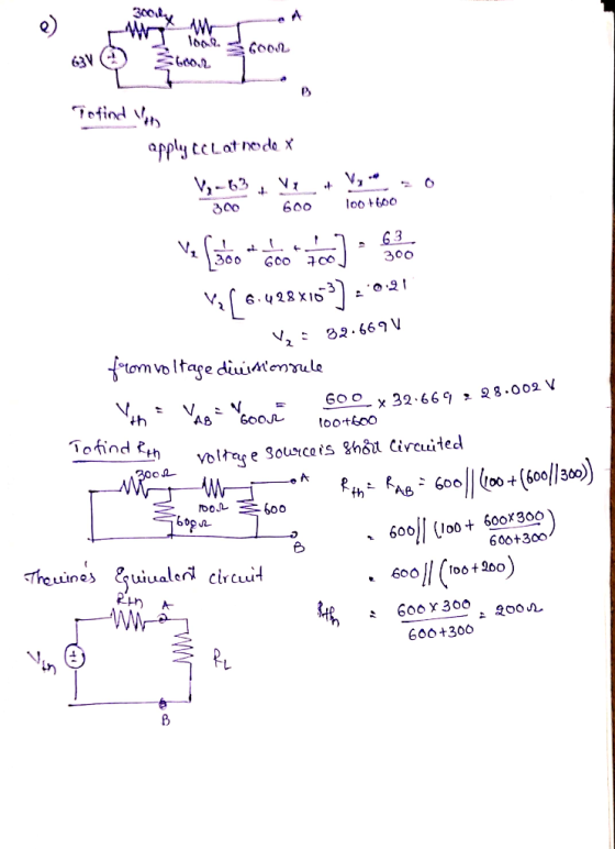 3001 To find a apply eclat node x V2-63+VeV3 =0 300 600 100+600 Vz (50 - 60 Ho] Vaf 6.428x1043) -0-21 V2 = 32.669V from volta