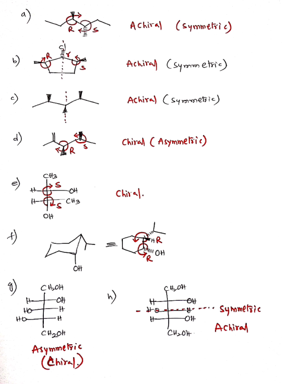 A chiral (symmetric) Achiraf (symmetric) Achiral (symmetric) 5) lept chien Casumatis) Chiral ( Asymmetric) CH3 Olt DAR ermoh