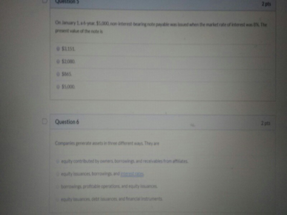 Question 5 2 pts Onlayabyw. 55.000.non interest bringe not payable was issued when the market rate of interest was exte prese