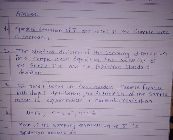 Answes Standand devatlo n of y decreases as pe sample sze nincreases 오 The Standard driation 0Ethe sampting dishi buhon for