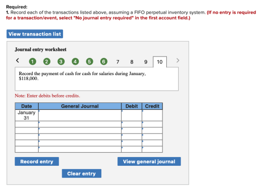 Required: 1. Record each of the transactions listed above, assuming a FIFO perpetual inventory system. (If no entry is requir