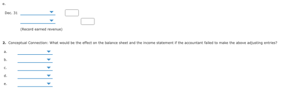 e. Dec. 31 (Record earned revenue) 2. Conceptual Connection: What would be the effect on the balance sheet and the income sta