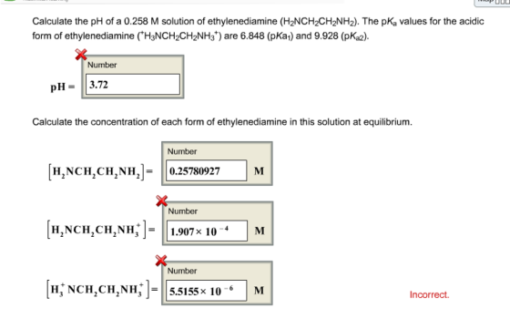 Calculate the pH of a 0.258 M solution of ethylene