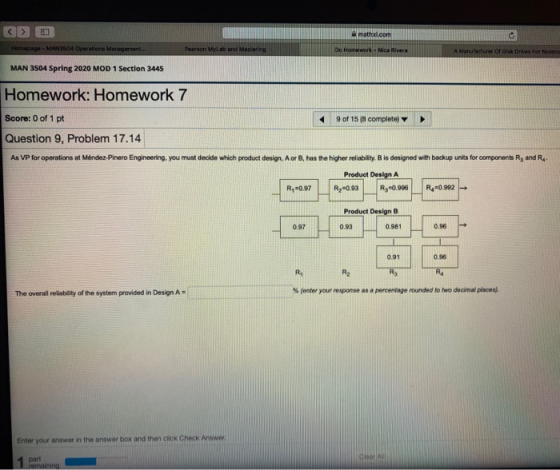 ? O I Do Homework Nice River A Manufacture of Disk Drives For Notaba MAN 3504 Spring 2020 MOD 1 Section 3445 Homework: Homewo