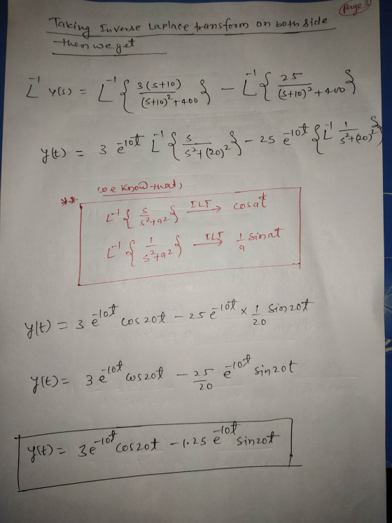 page Taking then we get Inverse Laplace transform on both side I ys) [{ 3 (stio) (5+10² + 400 & - [{ 240 {412023 şi face I