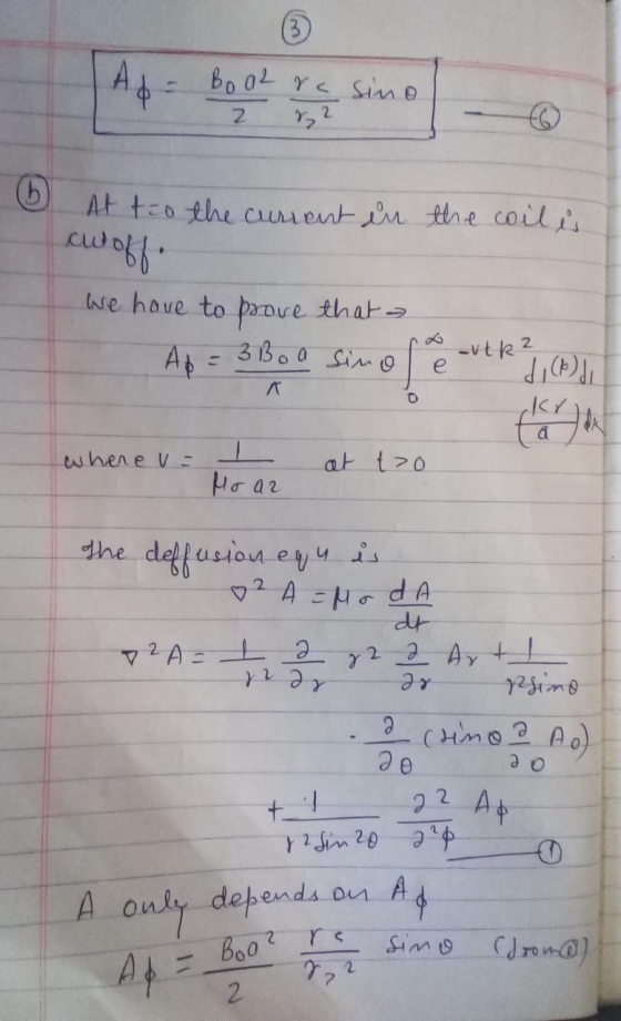 As - Bool re sine 6 At t=0 At to the current in the coil is culoff. We have to prove that Ap = 3 Boa sime fertR? (A) A where