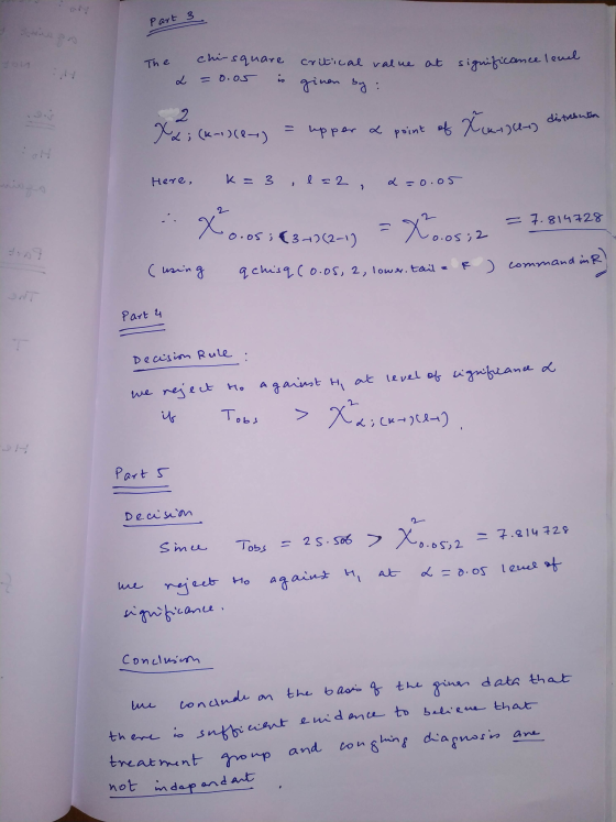 not independent Part 3 chi-square The critical value at significance level ginen by : = o.o5 is 2 X; (kainen) = upper & point