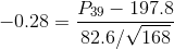 197.8 P39 826/ 168 -0.28 =