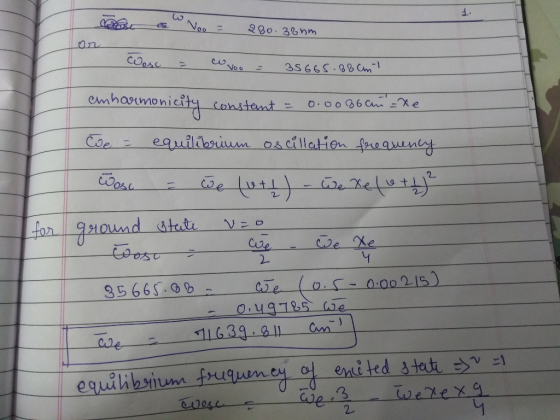 120€ Vou 2 280.38 nm - Wosc = o voo = 35665.88 cm emharmonicity constant = 0.00 Bocu? The = equilibrium oscillation frequenc