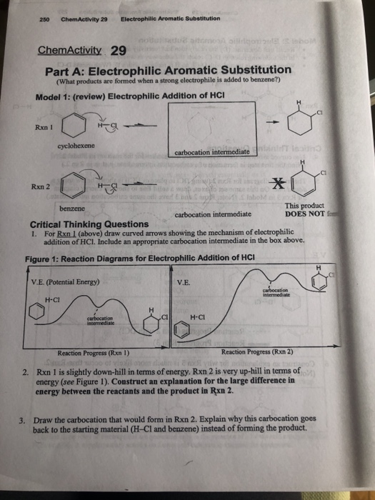 250 ChemActivity 29 Electrophilic Aromatic Substitution no ChemActivity 29 Part A: Electrophilic Aromatic Substitution (What
