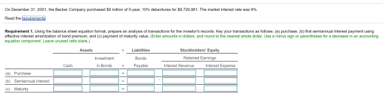 On December 31, 20X1, the Becker Company purchased $9 million of 5-year, 10% debentures for $9,729,981. The market interest r