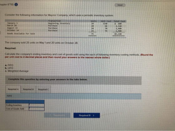 hapter 610) Consider the following information for Maynor Company, which uses a periodic inventory system Total Cost Unit Cos