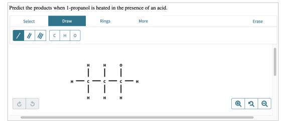 Predict the products when 1-propanol is heated in the presence of an acid. Select Draw Draw Rings M More ore Erase HHH @ 2a