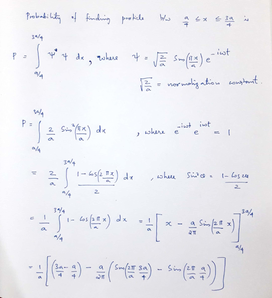 Probability of finding particle olt La yout 4 dx where 2 ala 1 2 3 = normalization constant 21 blo < 3a in 4 39/4 -iwt PE 4 S