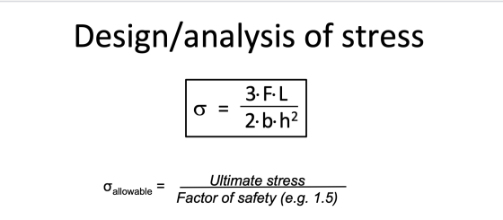 Design/analysis of stress Ultimate stress allowable - Factor of safety (e.g. 1.5)