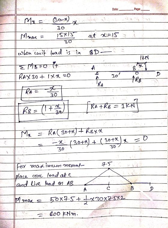 Date: Page: alat Mae 30–22) L 30 Mman = 15x15, 30 when amit load is in at 20=153 BD ETKY EMB=0 ta RAX 30 + 1x420 IRR = (1+x)